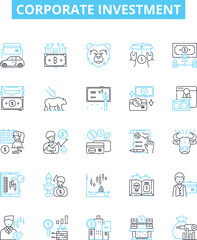 Corporate investment vector line icons set. Corporate, Investment, Funds, Equity, Business, Portfolio, Mergers illustration outline concept symbols and signs