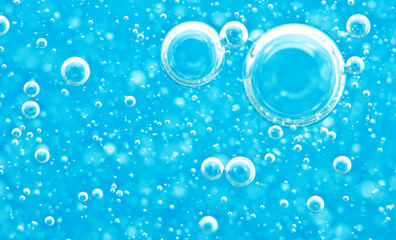 Turquoise background water texture close up with bubbles underwater