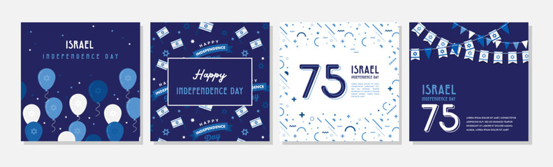 Israel independence day design template for cards, poster, invitation, website. National day of Israel with flag, balloons and fireworks. - 584312261