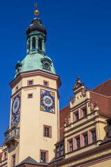 Fototapeta na wymiar Tower of the historic Old Town Hall building in Leipzig, Germany