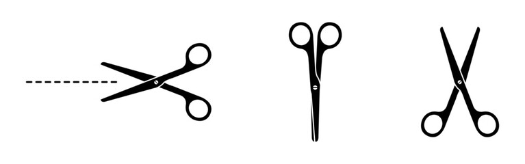 Fototapeta Icon set of Scissors and cut line. Flat vector illustration obraz