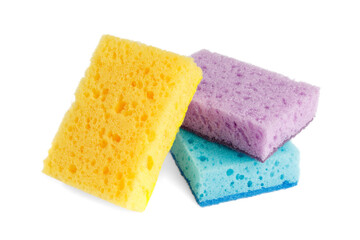 Cleaning, housework. Three colored sponges for washing dishes and other household needs