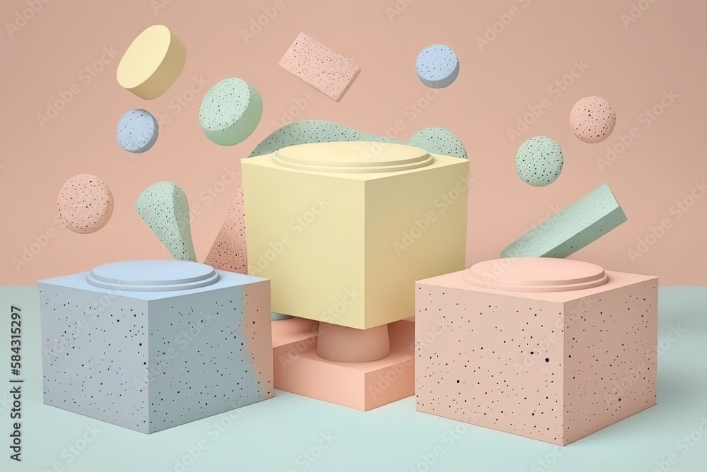 Poster powerpoint presentation podium in terrazzo with pastel cream backdrop generative ai