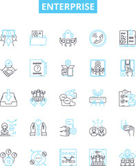 Enterprise vector line icons set. Corporation, Business, Industry, Work, Entity, Management, Commercial illustration outline concept symbols and signs