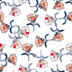 Seamless pattern with flowers and leaves. Abstract floral wallpaper.