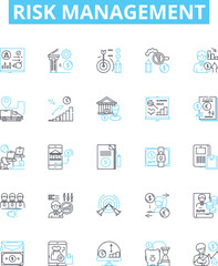 Fototapeta na wymiar Risk management vector line icons set. Risk, Management, Assess, Analyze, Avoid, Control, Mitigate illustration outline concept symbols and signs