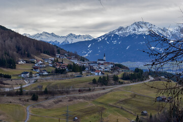 Fototapeta na wymiar Beautiful view on little mountainous village, Seefeld in Tirol.