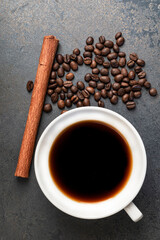 Obraz na płótnie Canvas Espresso coffee morning homemade has bean dark on stone table.