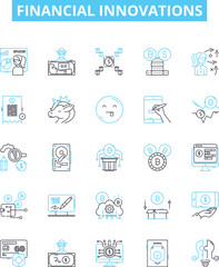 Financial innovations vector line icons set. Investment, Lending, Crowdfunding, Banking, Payments, Insurtech, Cryptocurrency illustration outline concept symbols and signs