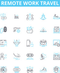 Remote work travel vector line icons set. Remote, Work, Travel, Remote-Work, Work-Travel, Telecommuting, Virtual illustration outline concept symbols and signs