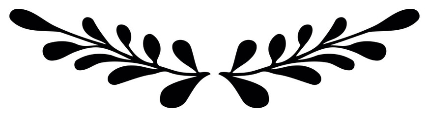 Isolated ornamental divider: black calligraphic soft shape, elegant vintage floral swirl.
