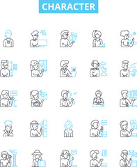 Character vector line icons set. Personality, behaviour, trait, integrity, reputation, disposition, nature illustration outline concept symbols and signs