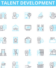 Talent development vector line icons set. Education, Training, Coaching, Mentoring, Knowledge, Skills, Potential illustration outline concept symbols and signs