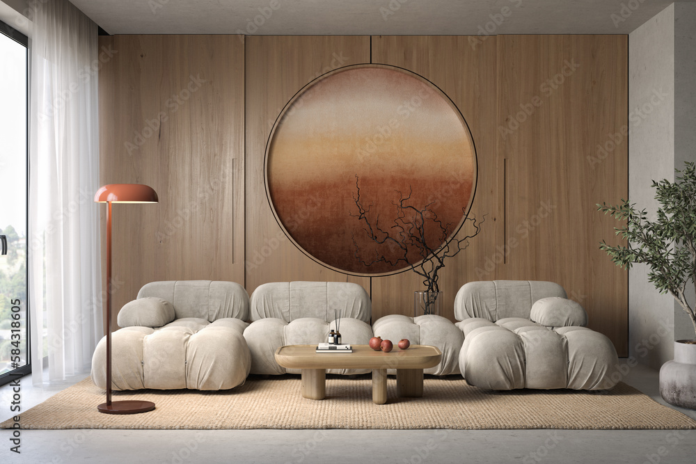 Poster Japandi style conceptual interior room 3d illustration