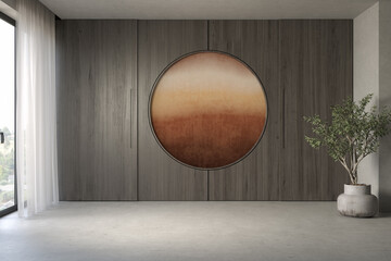 Japandi style conceptual interior empty room 3d illustration