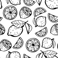 Graphic decorative vector pattern with lemons. Seamless pattern with doodle hand drawn lemons 