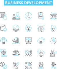 Business development vector line icons set. Enterprise, Consultancy, Expansion, Networking, Revenues, Profits, Sustainability illustration outline concept symbols and signs