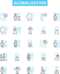 Obraz premium Globalization vector line icons set. globalization, internationalization, integration, unification, connectivity, interconnectivity, transnationalism illustration outline concept symbols and signs