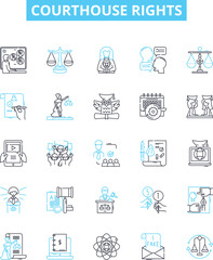 Courthouse rights vector line icons set. Lawyer, Garnishment, Due, Process, Courtroom, Liability, Equity illustration outline concept symbols and signs