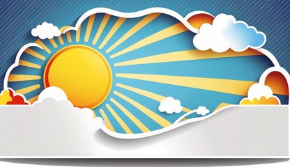 Greeting page banner with clouds and sun, Generate Ai