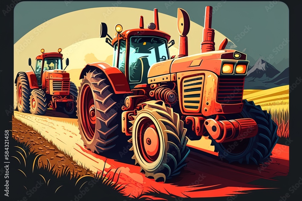 Poster plow the fields using tractors. generative ai
