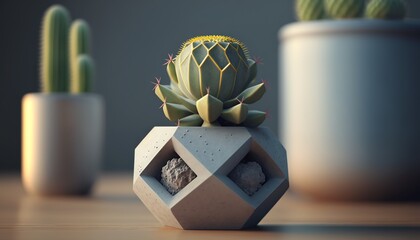 beautiful cactus in a stone vase, a special decoration for the apartment