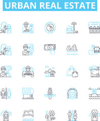 Urban real estate vector line icons set. Urban, Real, Estate, Housing, Urbanism, Dwelling, Apartments illustration outline concept symbols and signs