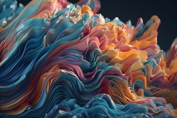 Naklejka na ściany i meble 3D extruded abstract of flowing colors, Generative AI