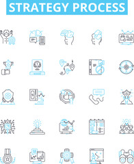 Strategy process vector line icons set. Planning, Analysis, Execution, Decision-Making, Allocation, Prioritization, Alignment illustration outline concept symbols and signs