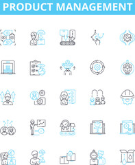 Product management vector line icons set. Product, Management, Planning, Development, Optimization, Branding, Delivery illustration outline concept symbols and signs