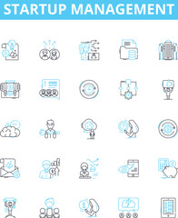 Startup management vector line icons set. incubation, capitalization, monetization, benchmarking, operationalization, staffing, ideation illustration outline concept symbols and signs