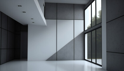 Fototapeta premium Blank white interior room background ,empty white walls corner and white wood floor contemporary. ai