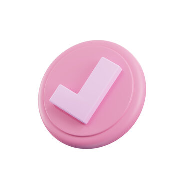 3d render check mark button with pink collour. 3d assets,success concept.