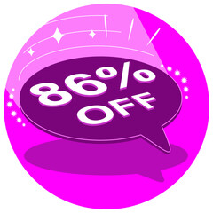 Sale tag 86% eighty six percent off in 3D, vector illustration, balloon shape, art.