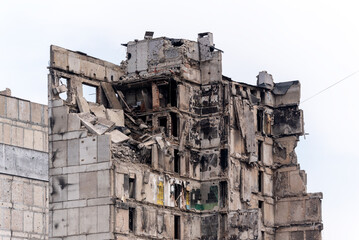 destroyed and burned houses in the city Russia Ukraine war