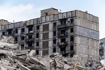 destroyed and burned houses in the city Russia Ukraine war