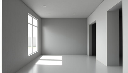 Naklejka na ściany i meble Blank white interior room background ,empty white walls corner and white wood floor contemporary. ai