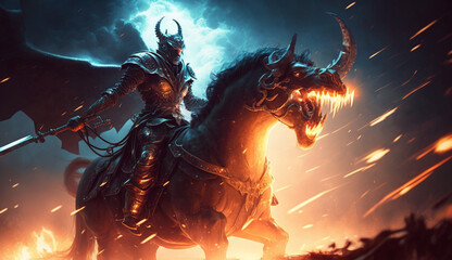 Fototapeta na wymiar Epic Battle: Warrior Fighting Evil Demon in Epic Showdown