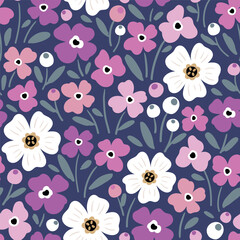 Seamless vector pattern with hand drawn vintage flowers. Perfect for textile, wallpaper or print design.