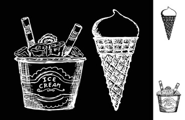 Fototapeta Ice cream drawing.  Ice cream in a waffle cone obraz