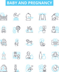 Baby and pregnancy vector line icons set. Infant, Maternity, Nurturing, Delivery, Caring, Mom, Fetal illustration outline concept symbols and signs