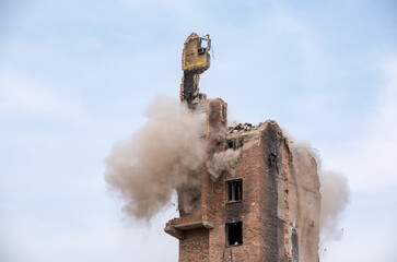 hit and explosion of a combat military missile in a residential building in Ukraine