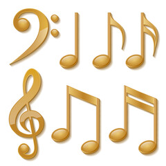 Set of golden musical notes