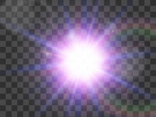 Bright beautiful star.Illustration of a light effect on a transparent background.

