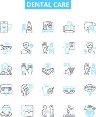 Dental care vector line icons set. Dentistry, Oral, Teeth, Hygiene, Brushing, Flossing, Fillings illustration outline concept symbols and signs