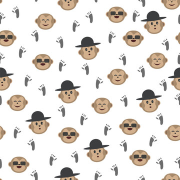A pattern of monkeys with a black hat