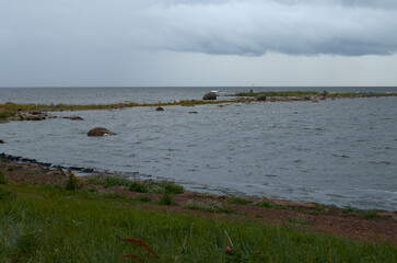Rocky spit stretching out to sea