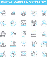 Digital marketing strategy vector line icons set. Digital, Marketing, Strategy, SEO, SEM, PPC, Content illustration outline concept symbols and signs