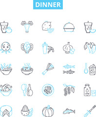 Dinner vector line icons set. Meal, Supper, Cuisine, Banquet, Dine, Feast, Eat illustration outline concept symbols and signs