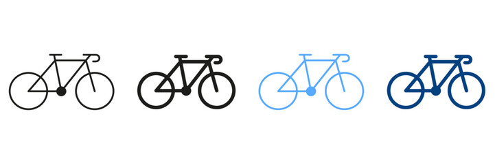 Obraz premium Sport Bicycle Line And Silhouette Color Icons Set. Mountain Bike Pictograms. Collection Of Road Bike Symbols on White Background. Healthy Outdoor Ride. Isolated Vector Illustration